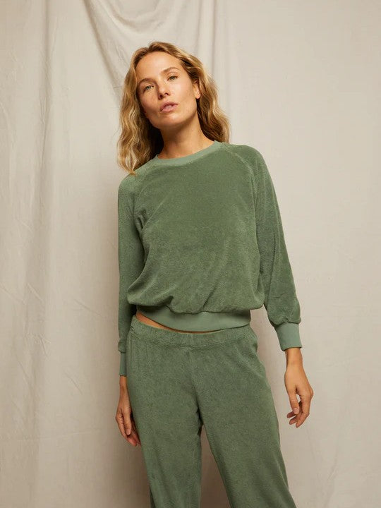 Saylor Terry Crewneck Sweatshirt - Aloe Green - Perfect White Tee