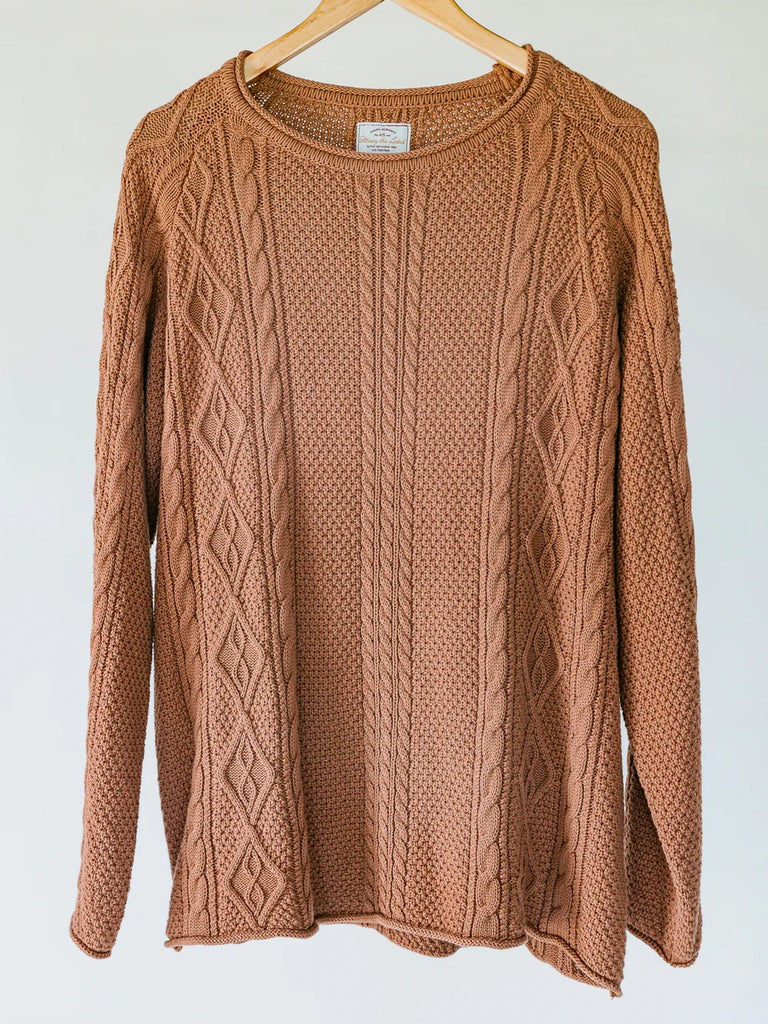 Unisex Rory Cable Knit Sweater - Brown / Ottway