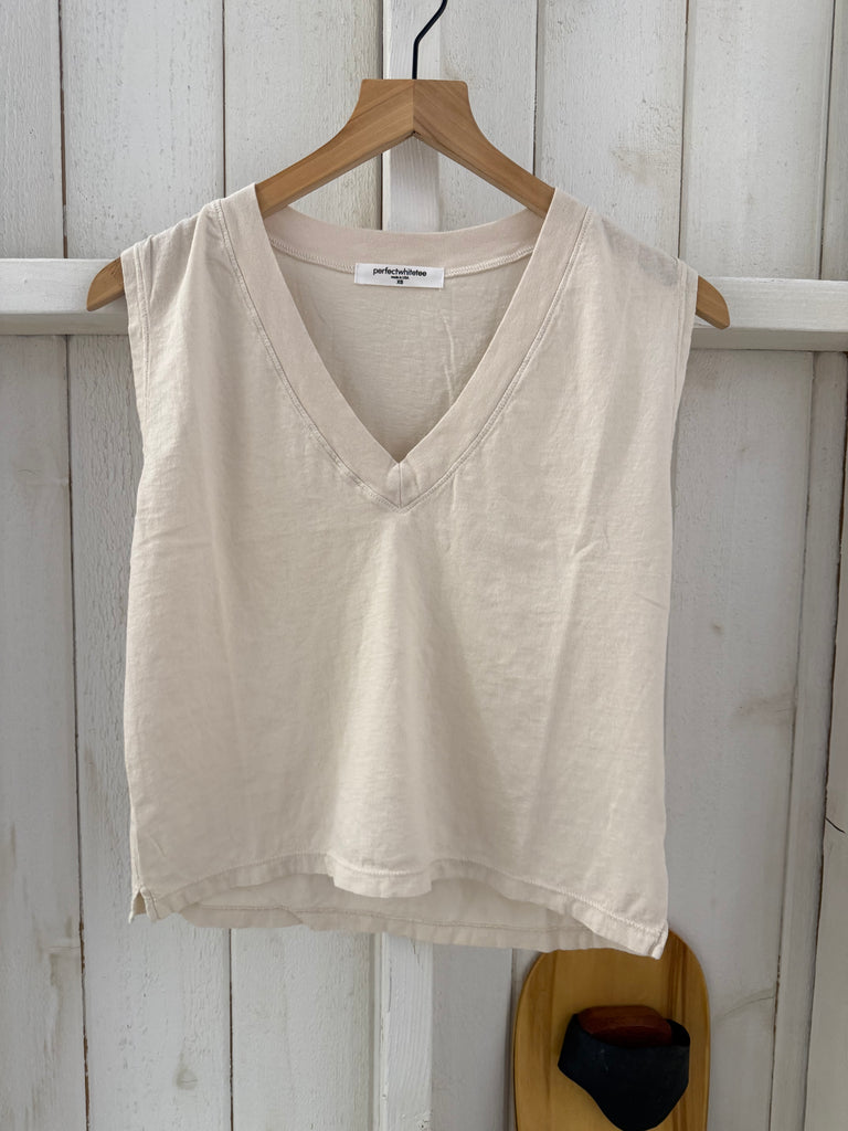 Margot V Neck Tee - Sugar - Perfect White Tee