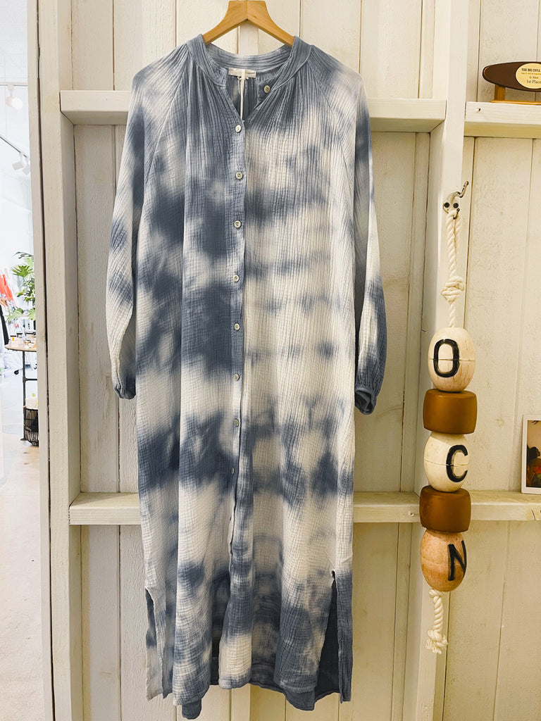 TIE DYE BAND COLLAR MAXI DRESS - Blue / Milio Milano