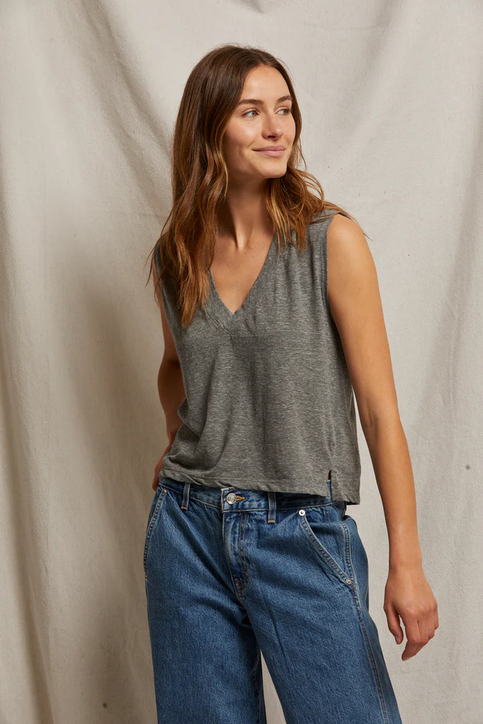 Margot V Neck Tee - Heather Gray - Perfect White Tee