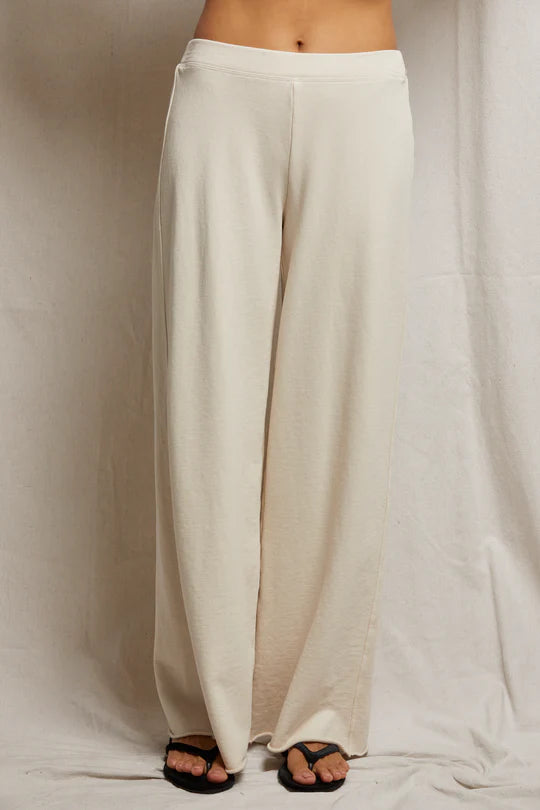 Amber french terry wide leg trouser  - Sugar - Perfect White Tee