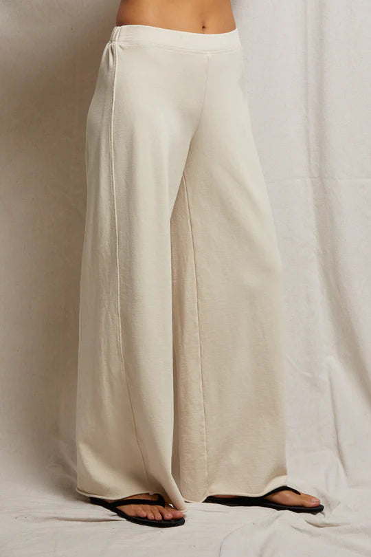 Amber french terry wide leg trouser  - Sugar - Perfect White Tee