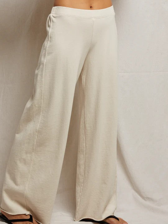 Amber french terry wide leg trouser  - Sugar - Perfect White Tee