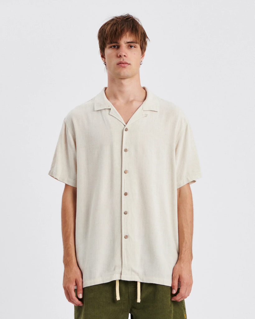 Ernie Linen Resort Shirt - Oatmeal / Critical Slide