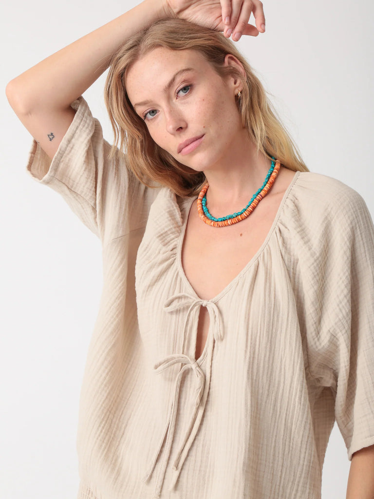 Mindy Gauze Top - Stone - by Electric Rose