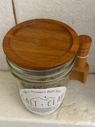 Milk & Flowers Bath Soak ~ 8oz Glass Jar + Wooden Lid + Wooden Scoop - Salt + Clay